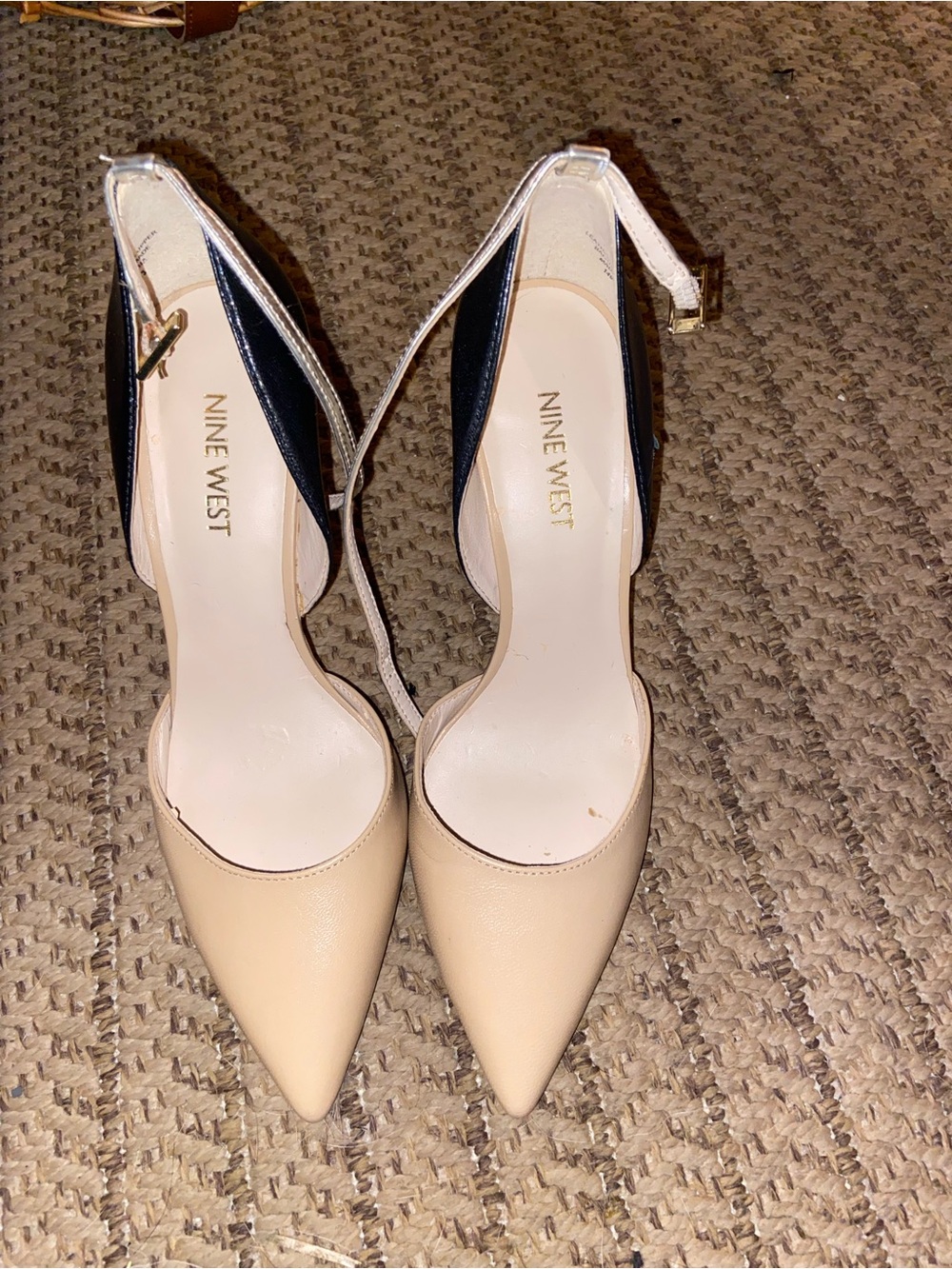 Nine West Beige Pointed-Toe Ankle-Strap Pumps